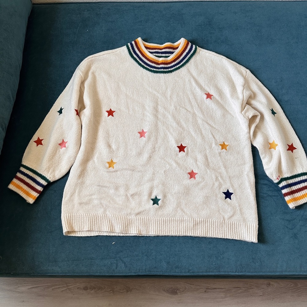 Maurices Cream Sweater with Multicolor Star Accents
